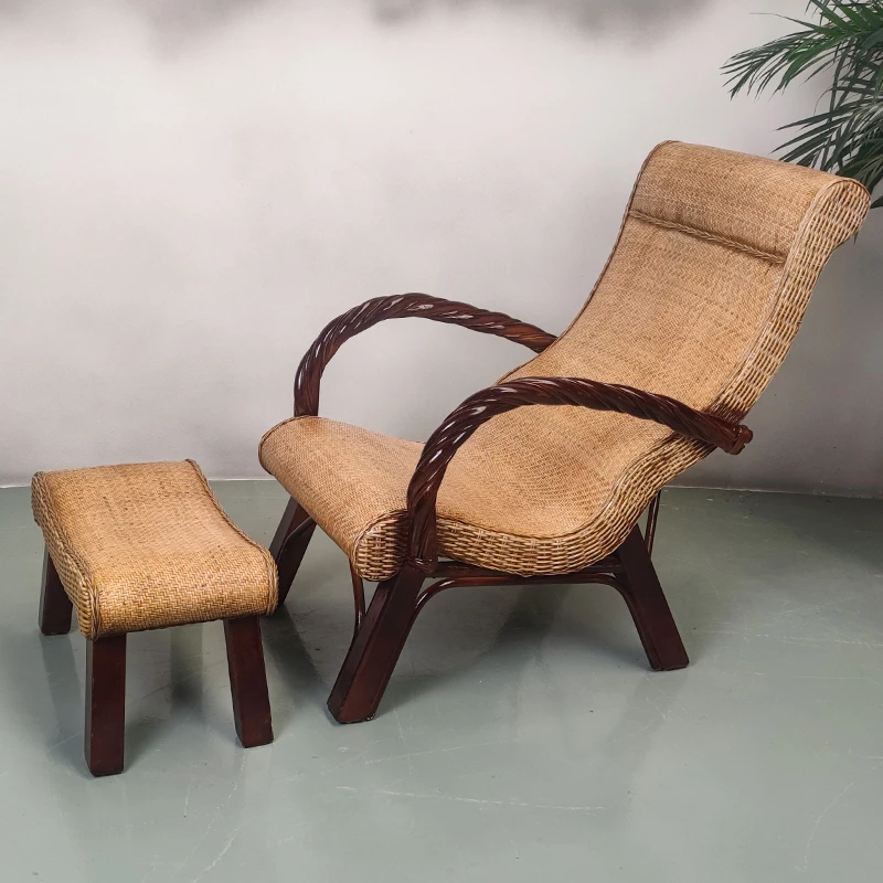 良顺藤编躺椅阳台家用休闲单人午睡真藤椅懒人椅靠背椅实木凉椅子