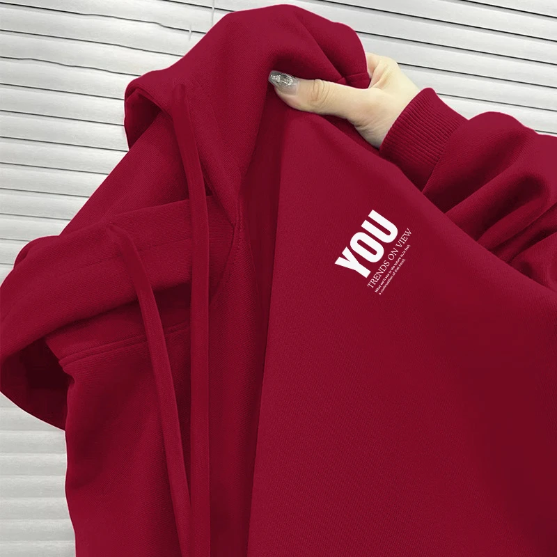 宽松女士洋气卫衣连帽时尚秋冬新款休闲百搭长袖上衣加绒加厚外套