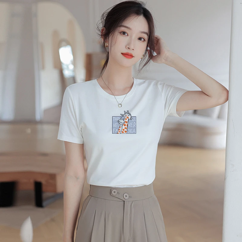 白色正肩显瘦气质短袖t恤女夏季新款修身圆领打底上衣