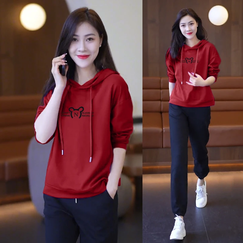 韩版卫衣女秋季加绒2023新款宽松显瘦小个子连帽印花长袖大码上衣