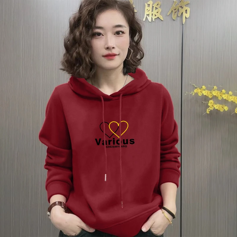 新款连帽韩版卫衣女春秋女装印花中年减龄上衣宽松套头秋冬打底衫
