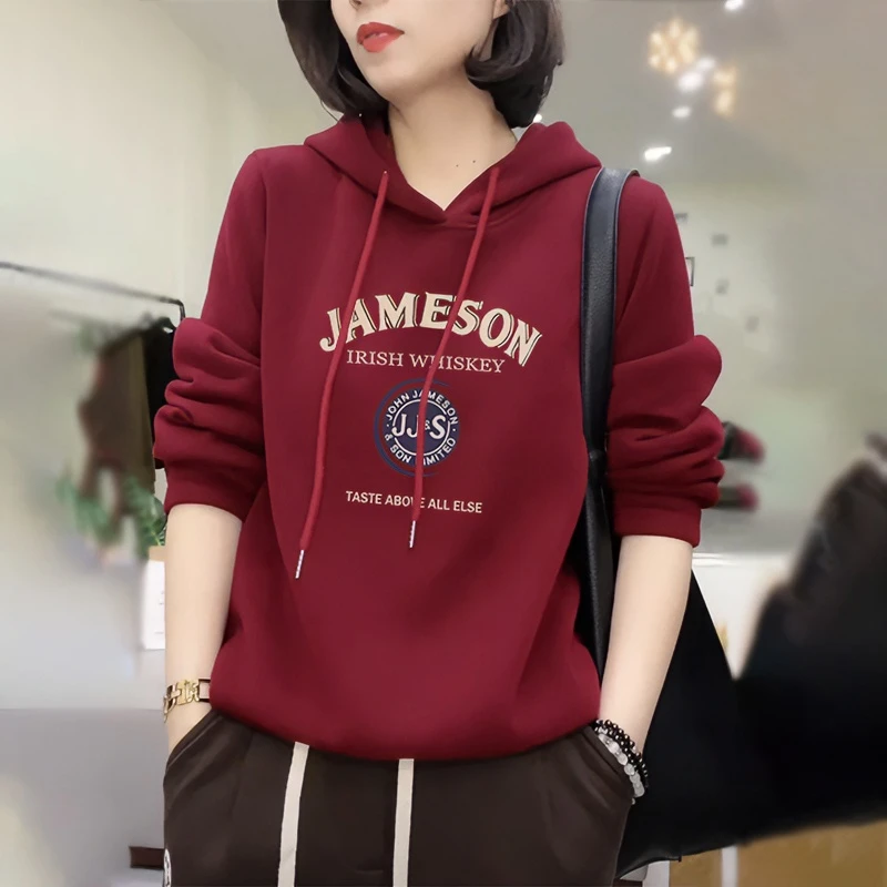 连帽卫衣女款春装2025爆款时尚洋气宽松外套秋冬加绒休闲印花上衣