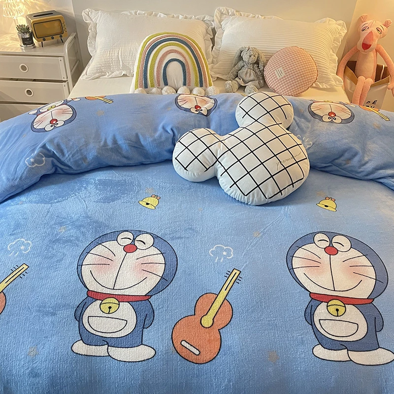 加绒牛奶绒哆啦A梦被套单件150x200双面绒法莱珊瑚绒被罩200x230
