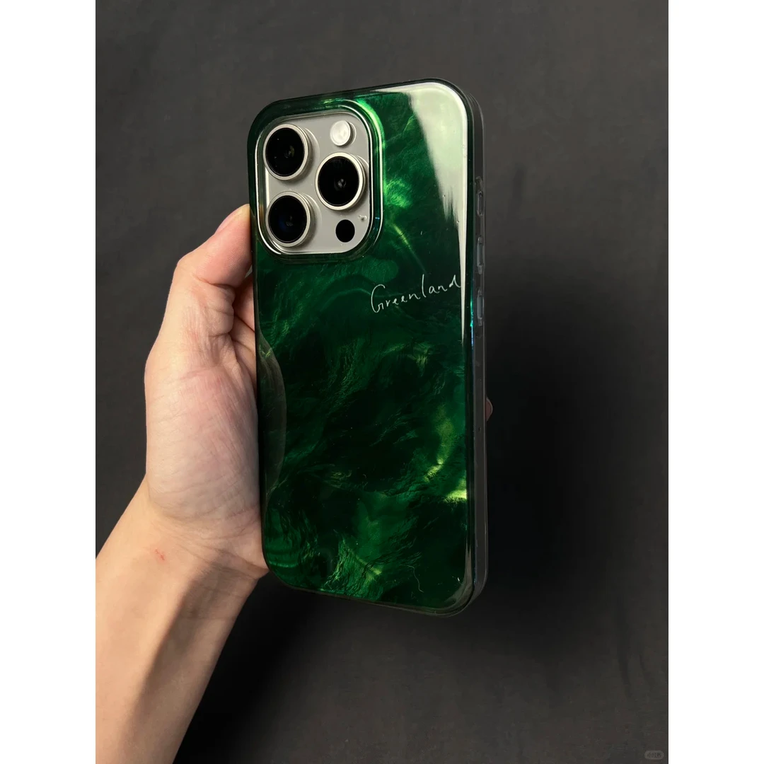 森缪高级感绿色晕染适用苹果16手机壳iphone15/14pro冰川壳13/12
