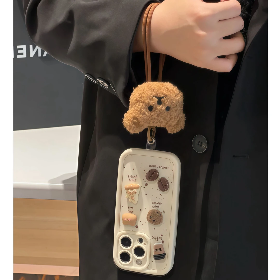 咖啡熊公仔小熊适用苹果16/15/13手机壳华为p70软oppo小米14软套