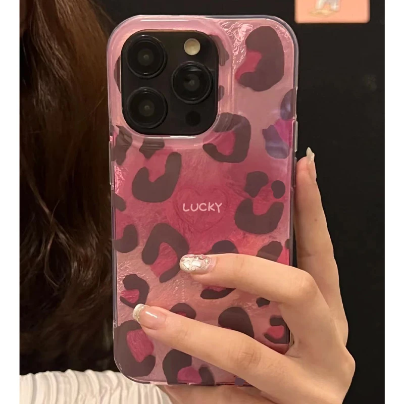 粉豹纹ins晕染适用苹果15/16华为p70vivo高级oppo小米14手机壳女