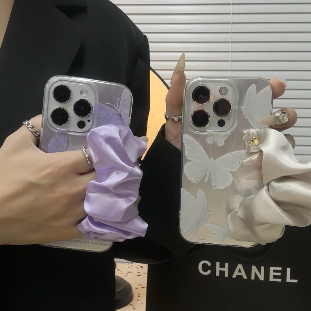 优雅紫蝴蝶适用紫色布腕带羽纱壳苹果15vivo华为Pura70oppo小米14