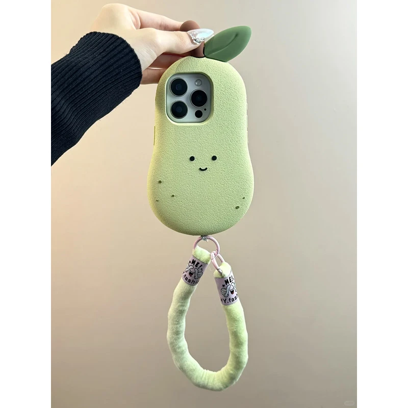 BANCA手拎毛绒绳大雪梨适用苹果16手机壳iPhone15硅胶14/13套12pm