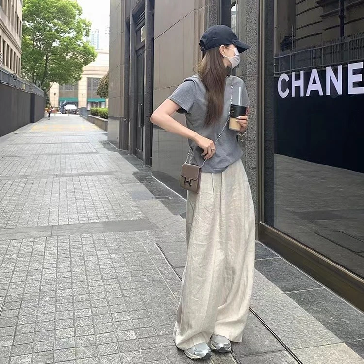大小姐77 好版型！慵懒舒服100亚麻 高品质高腰休闲阔腿裤直筒裤