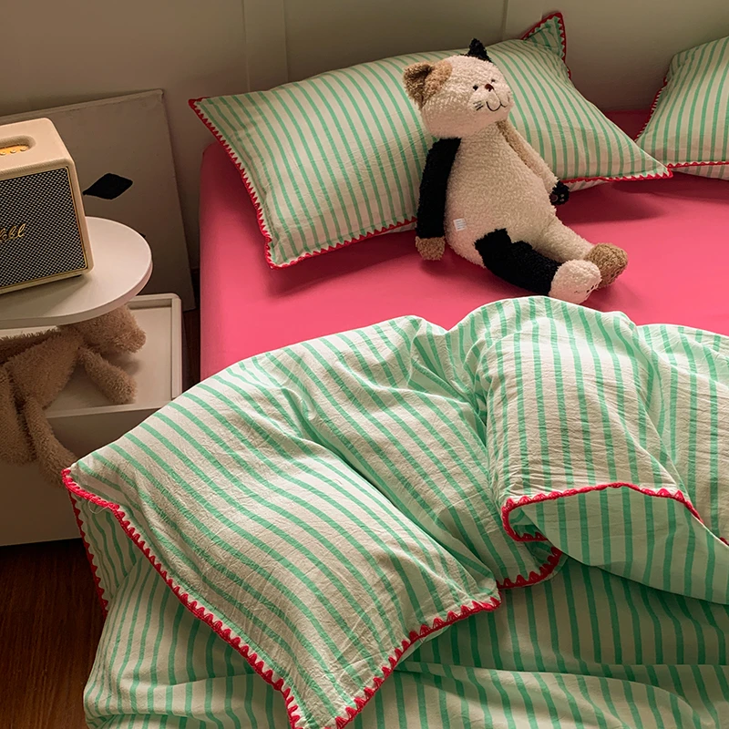 100%全棉A类多巴胺撞色全棉水洗棉四件套床上用品出口外贸床品套