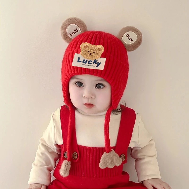 宝宝帽子秋冬新款加厚保暖婴儿护耳毛线帽可爱百搭男女儿童套头帽