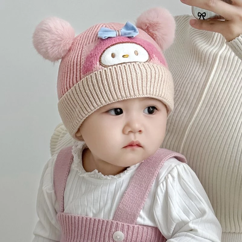 婴幼儿毛线帽秋冬季可爱卡通防风保暖针织帽男女宝宝套头帽加厚