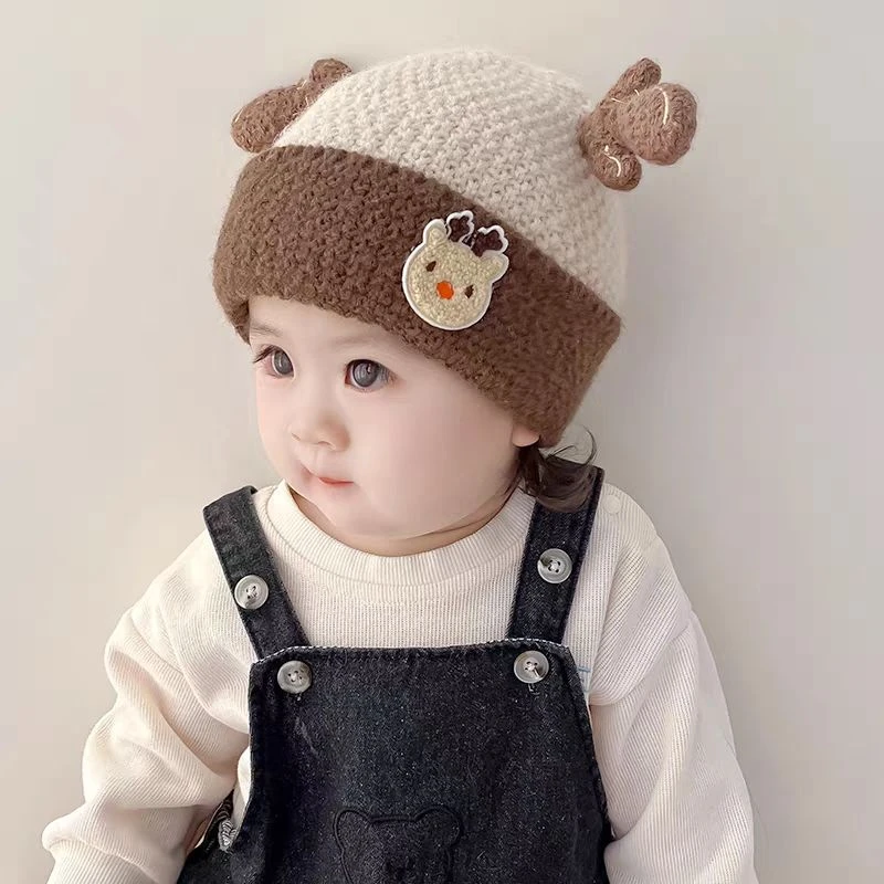 婴儿帽子秋冬款毛线帽新生婴幼儿可爱超萌男宝宝套头帽冬款针织帽