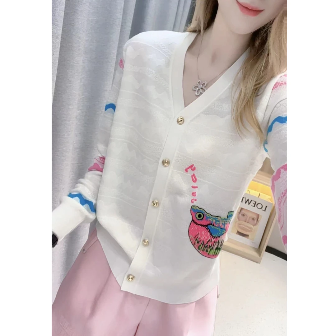 JL【刺绣五彩鱼针织开衫】2025早春新款百搭时尚长袖针织开衫