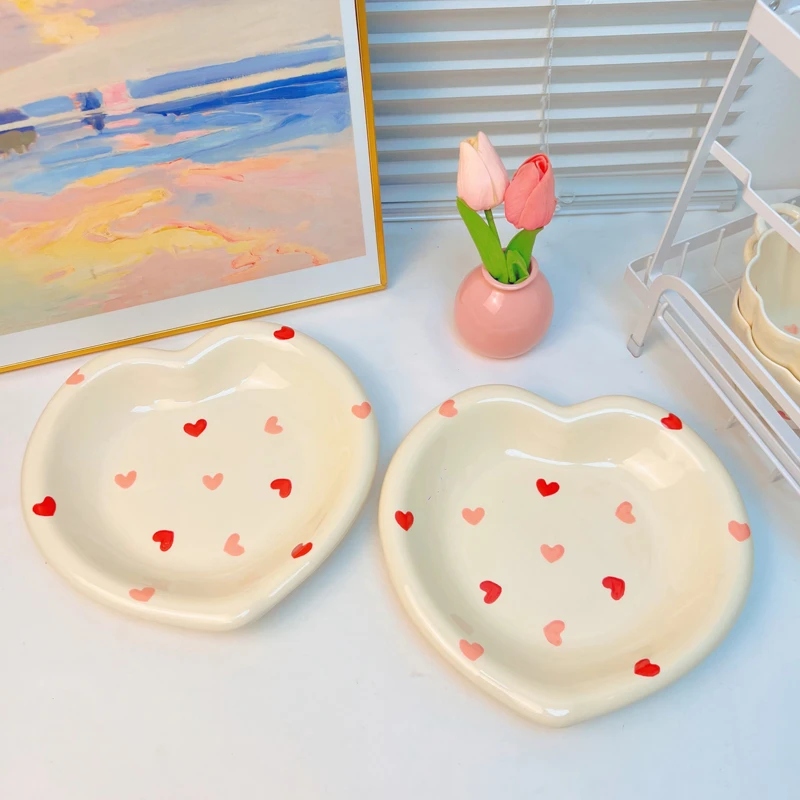 奶fufu桃心爱心盘陶瓷盘餐具釉下彩ins奶油风西餐盘菜盘汤盘家用