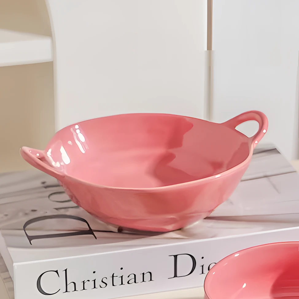 【木子】玫红色7英寸双耳碗糖果色面碗泡面碗小汤碗沙拉碗辅食碗