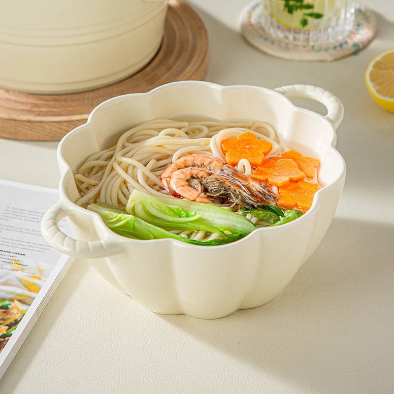 奶油大南瓜双耳汤碗陶瓷面碗家用大容量泡面碗汤盆螺蛳粉碗木子