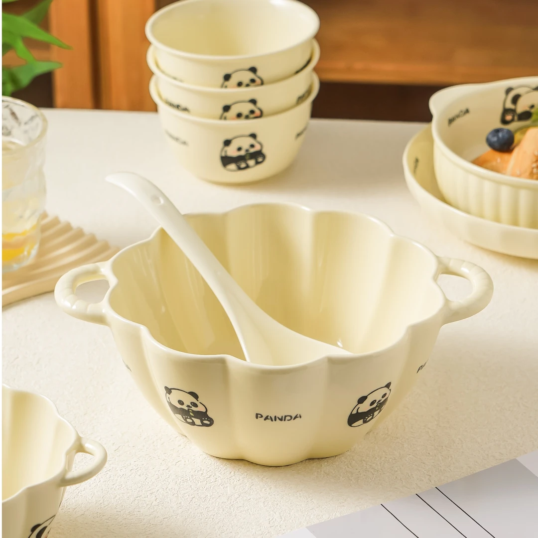 【大南瓜汤碗+勺】奶油风卡通熊猫螺蛳粉碗带勺面碗酸菜鱼碗大容量