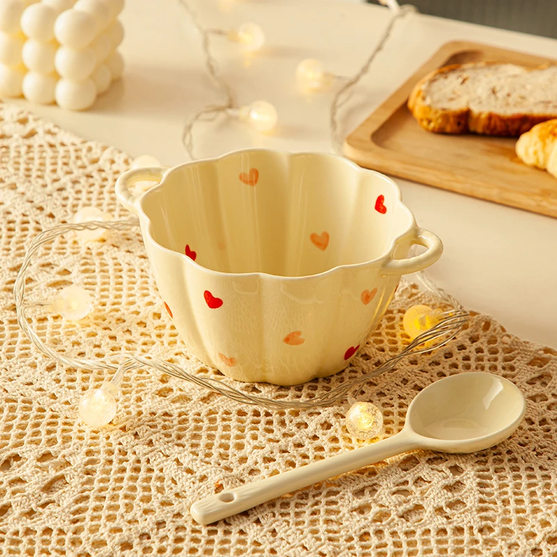 【釉下彩】桃心小南瓜碗面碗吃饭碗勺家用碗蒸蛋碗少女心餐具