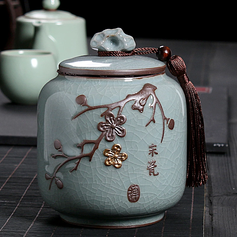 哥窑茶叶罐陶瓷茶罐家用高档密封罐茶叶储存罐复古大号普洱茶叶盒