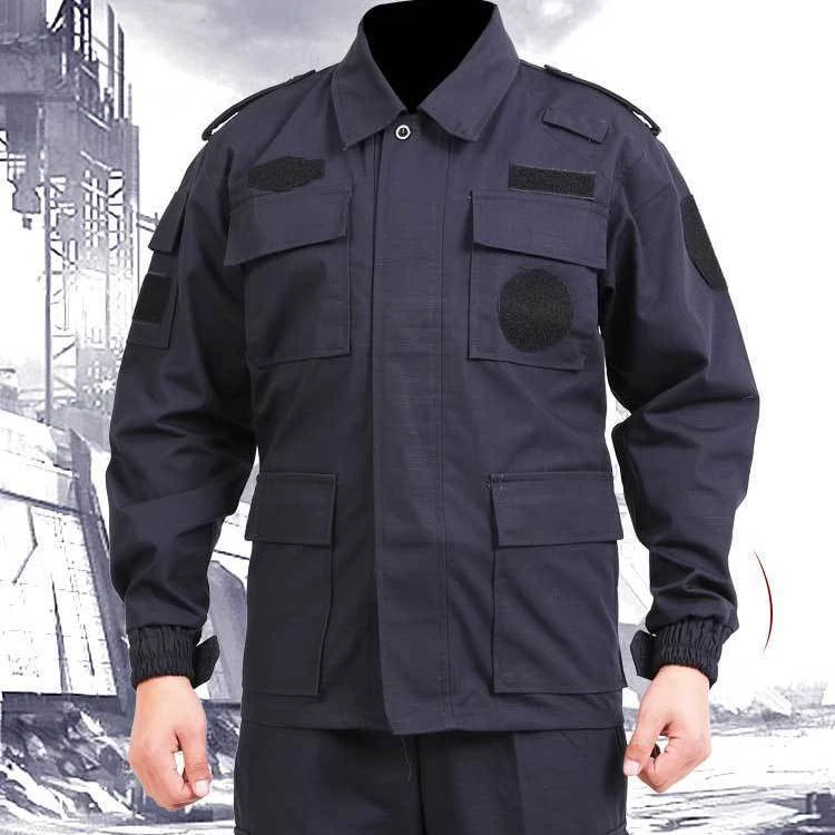 黑色网格耐磨防撕裂作训服物业保安训练服作战训练秋冬工作服套装