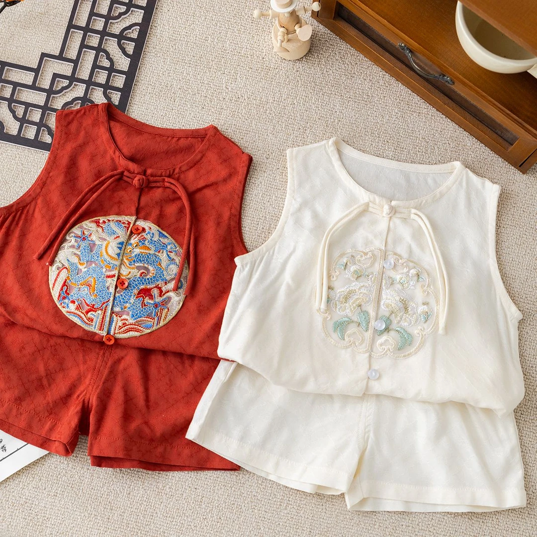 【2024新】科学实验套装夏季洋气刺绣儿童百搭宝宝国风中式短裤复古