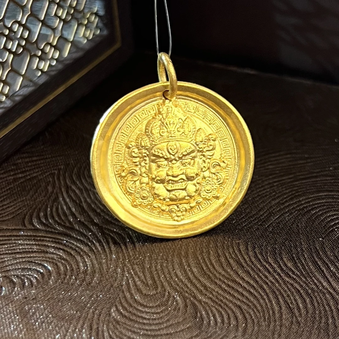 足金999 黄财神手工錾刻吊坠