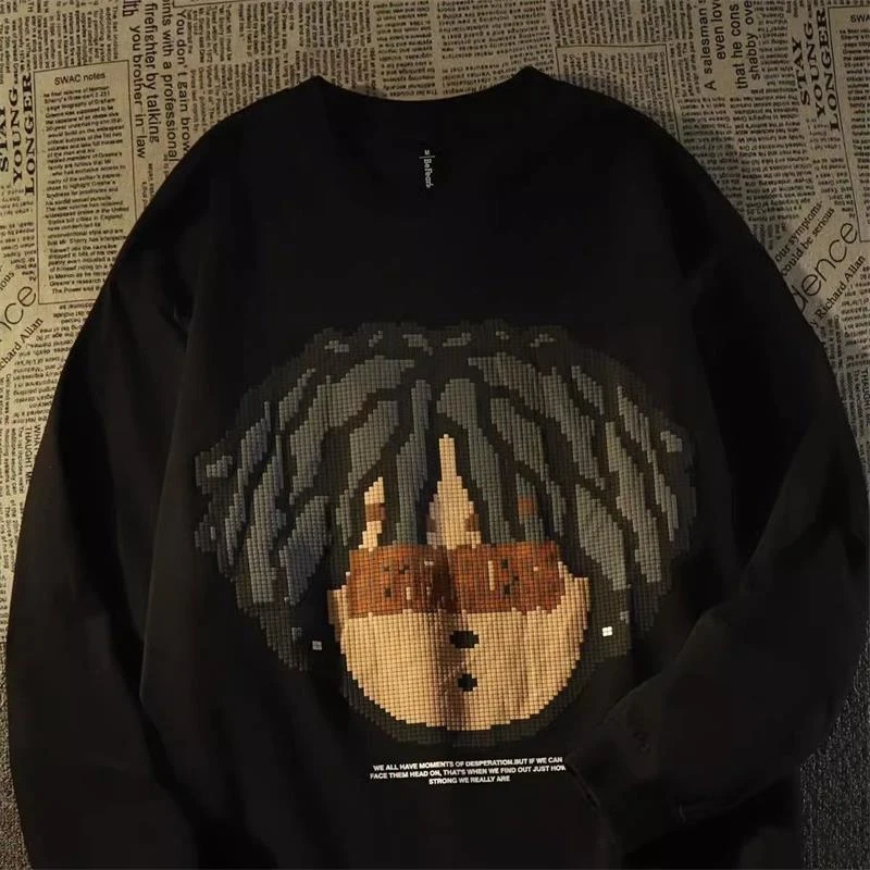 嘻哈百搭潮牌印花卫衣男秋冬季新款加绒宽松男士休闲外套上衣圆领