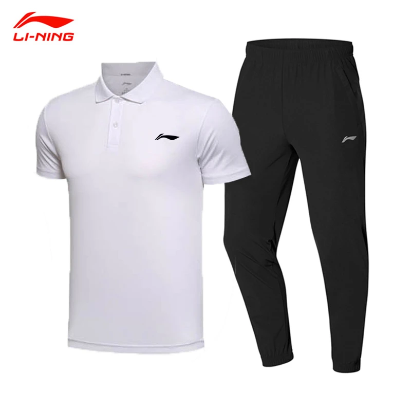 李宁男士速干运动套装夏季短袖长裤轻薄透气跑步健身运动服两件套