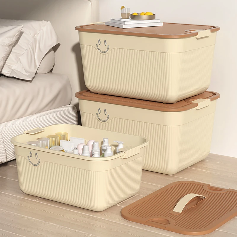 奶油风收纳箱家用收纳整理储物塑胶箱车载塑料盒子衣物玩具装书箱