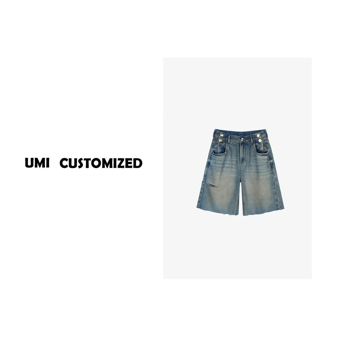 【UMI.】设计感百搭时尚休闲韩版高腰复古色宽松直筒四分牛仔短裤
