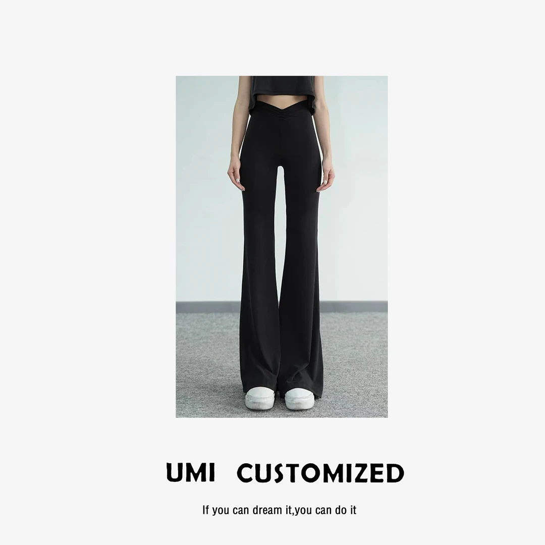 UMI  "面膜裤"  夏季褶皱腰头薄款垂坠高弹显瘦直筒喇叭休闲裤