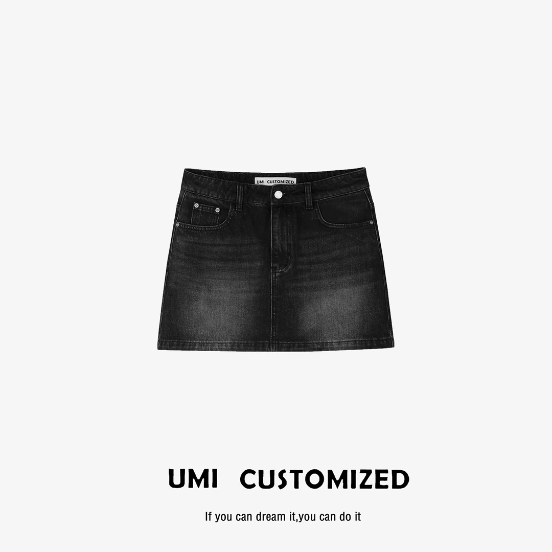 UMI  "美式"  夏季复古风中高腰A字显瘦半身牛仔短裙  COSTOMZED