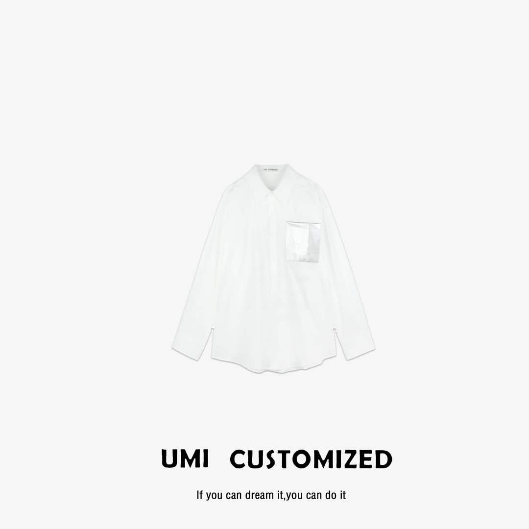 UMI  "闪闪"  早秋工艺款烫钻字母百搭宽松衬衫  COSTOMZED
