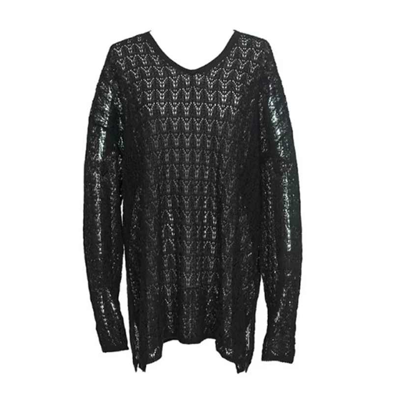 【L.D高定私服】早春慵懒风长袖显瘦宽松百搭时尚V领镂空衫上衣