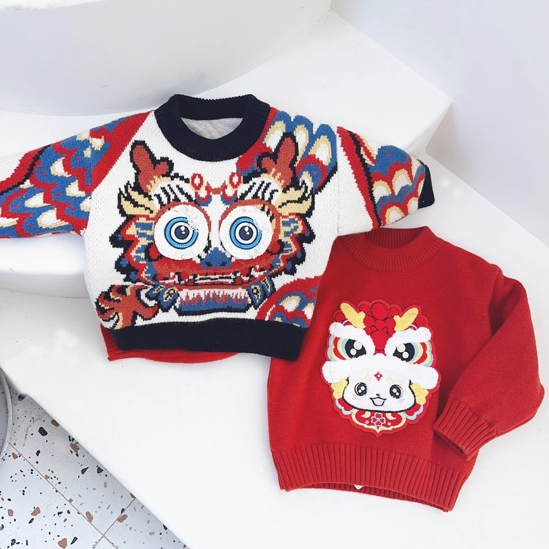 毛衣女童针织衫儿童加厚圆领套头宝宝冬季洋气男童