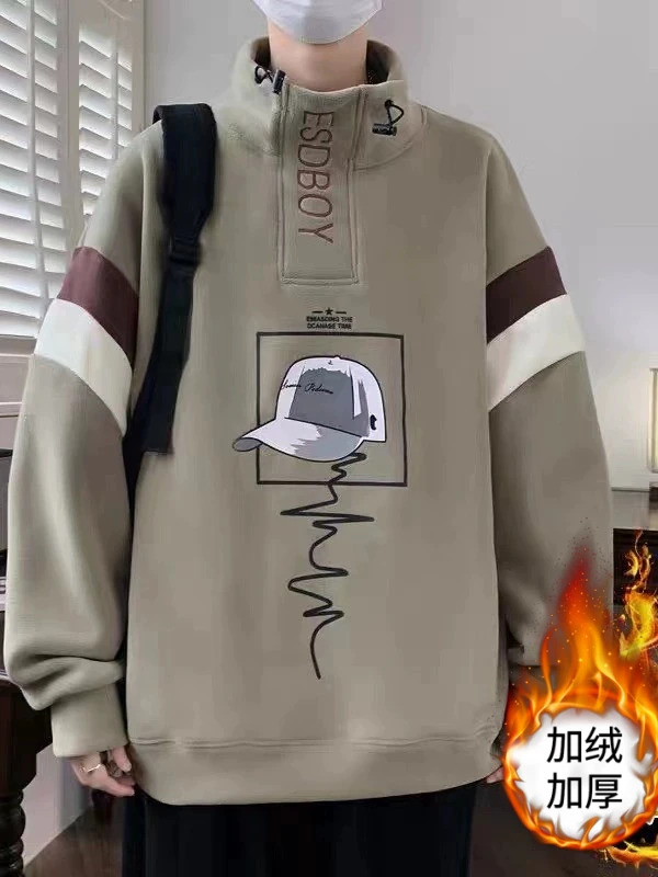 加绒加厚冬季高领卫衣美拉德秋男孩1215青少年学生上衣15大童打底