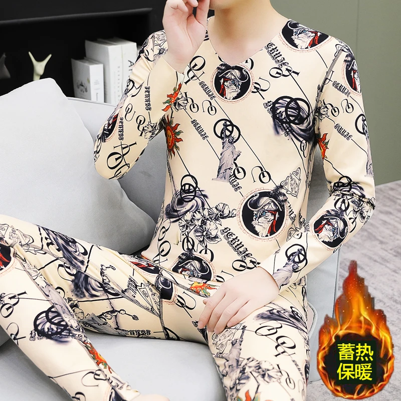 德绒保暖内衣套装男士秋衣秋裤加绒薄款V领冬季高档30岁50保暖衣