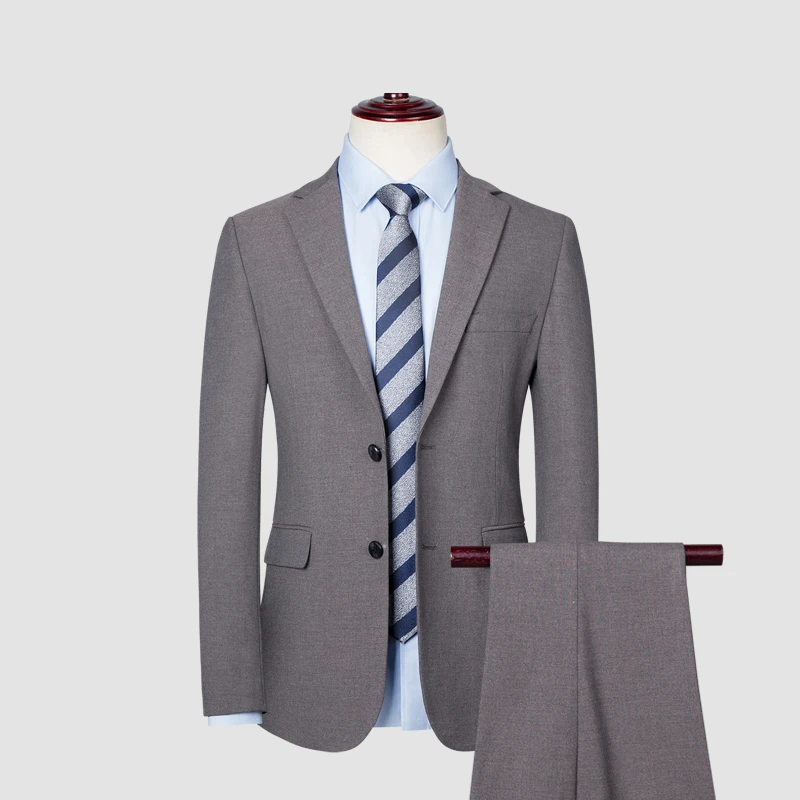 男士品质西服灰色商务宴会新郎伴郎结婚礼服纯色灰色休闲修身正装