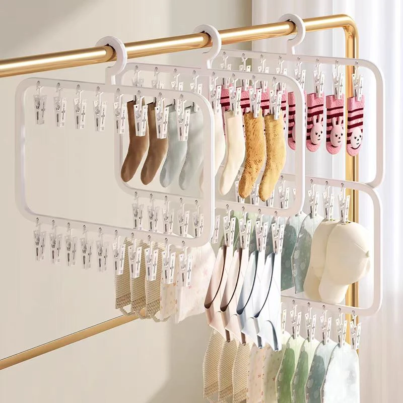 多夹子衣架家用晒袜子神器学生儿童挂内衣裤宿舍袜架多层多夹子架