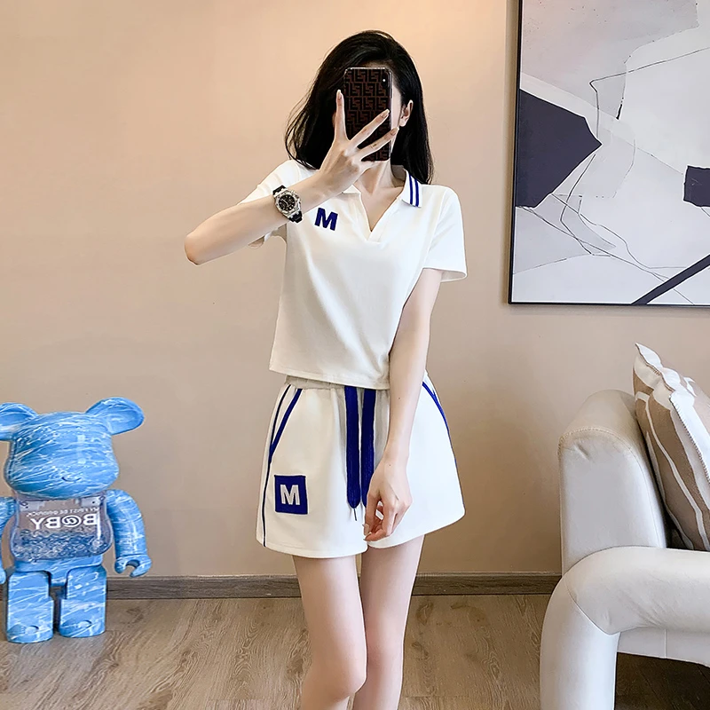 显瘦运动休闲套装女夏季2025新款时尚减龄气质高腰阔腿裤两件套潮
