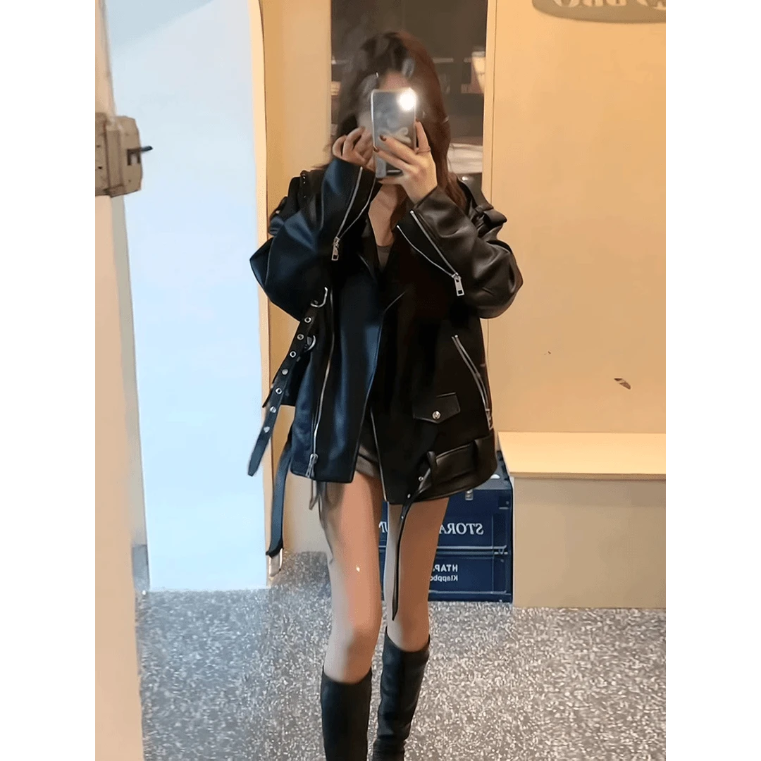 美式酷辣风皮衣外套女秋冬2025新款宽松高级感炸街机车服pu皮夹克