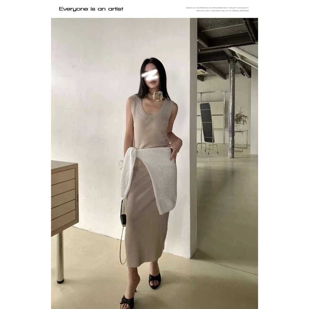 33811开叉连衣裙女装连衣裙气质针织时尚休闲百搭打底