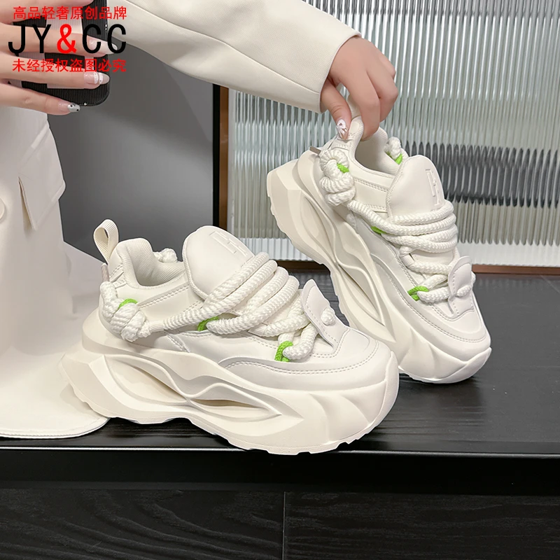 男女同款增高轻软真皮透气休闲百搭时尚四季款厚底休闲老爹鞋