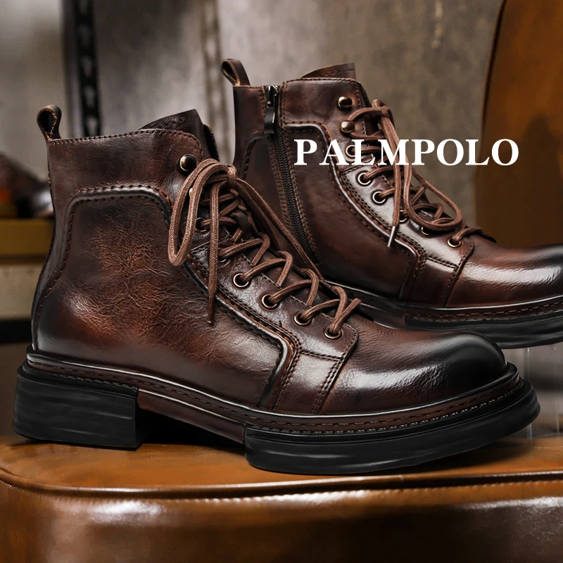 英伦风冬季复古马丁靴男款小牛皮厚底高帮皮靴固特异防滑短靴增高