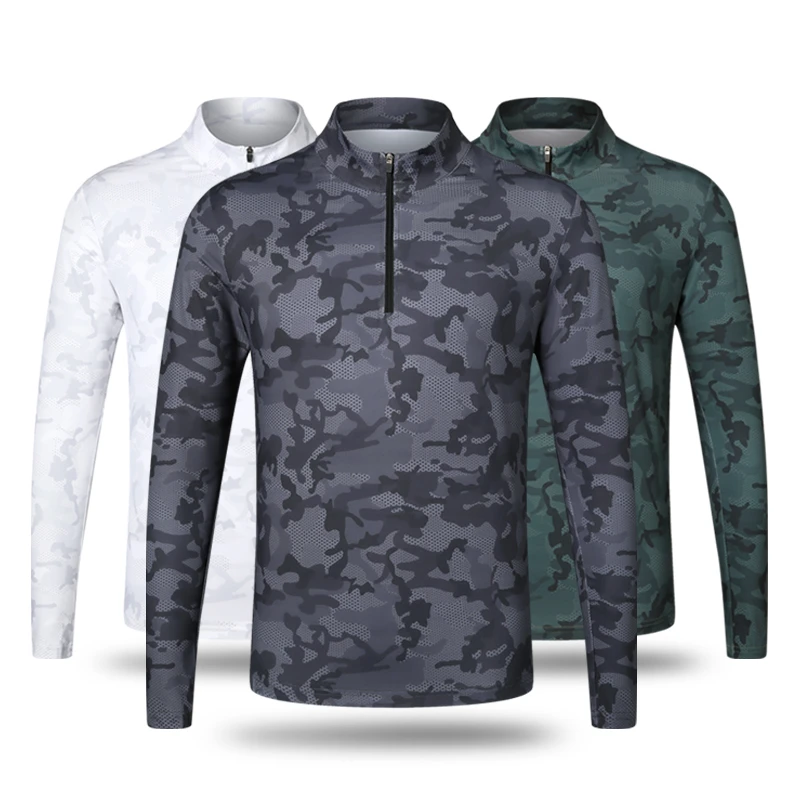 秋季新款男士立领长袖T恤休闲运动健身衣跑步服锻炼迷彩休闲服装