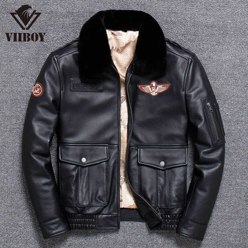 真皮皮衣男士休闲毛领飞行服皮夹克头层厚牛皮机车服秋冬季厚外套