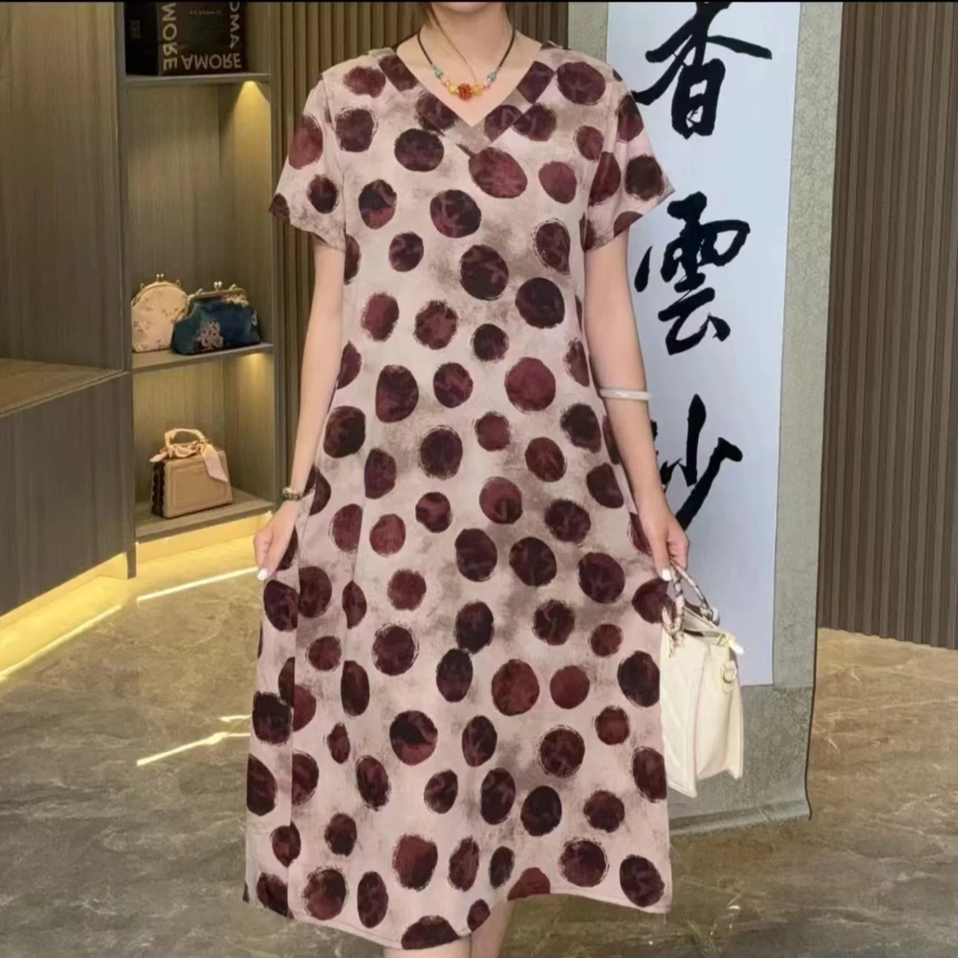 【方青青】802-夏季新款—V领亲肤透气时尚百搭气质提花女装连衣裙