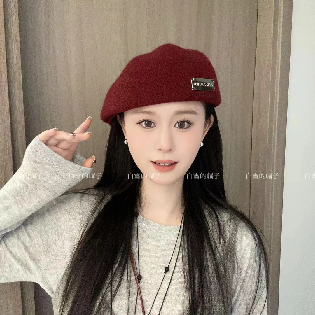 【金属标贝雷帽】韩秋冬新款女百搭显脸小反戴前进帽日系大头围A-33