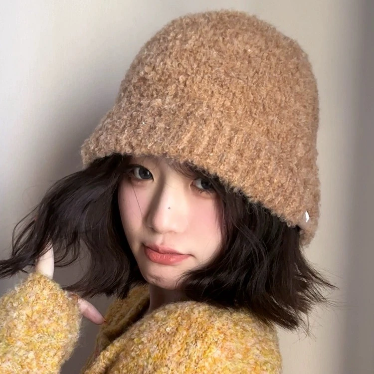 【圈圈纱水桶帽】柔软舒适渔夫纯色针织毛线盆帽女冬款保暖冷帽A-21